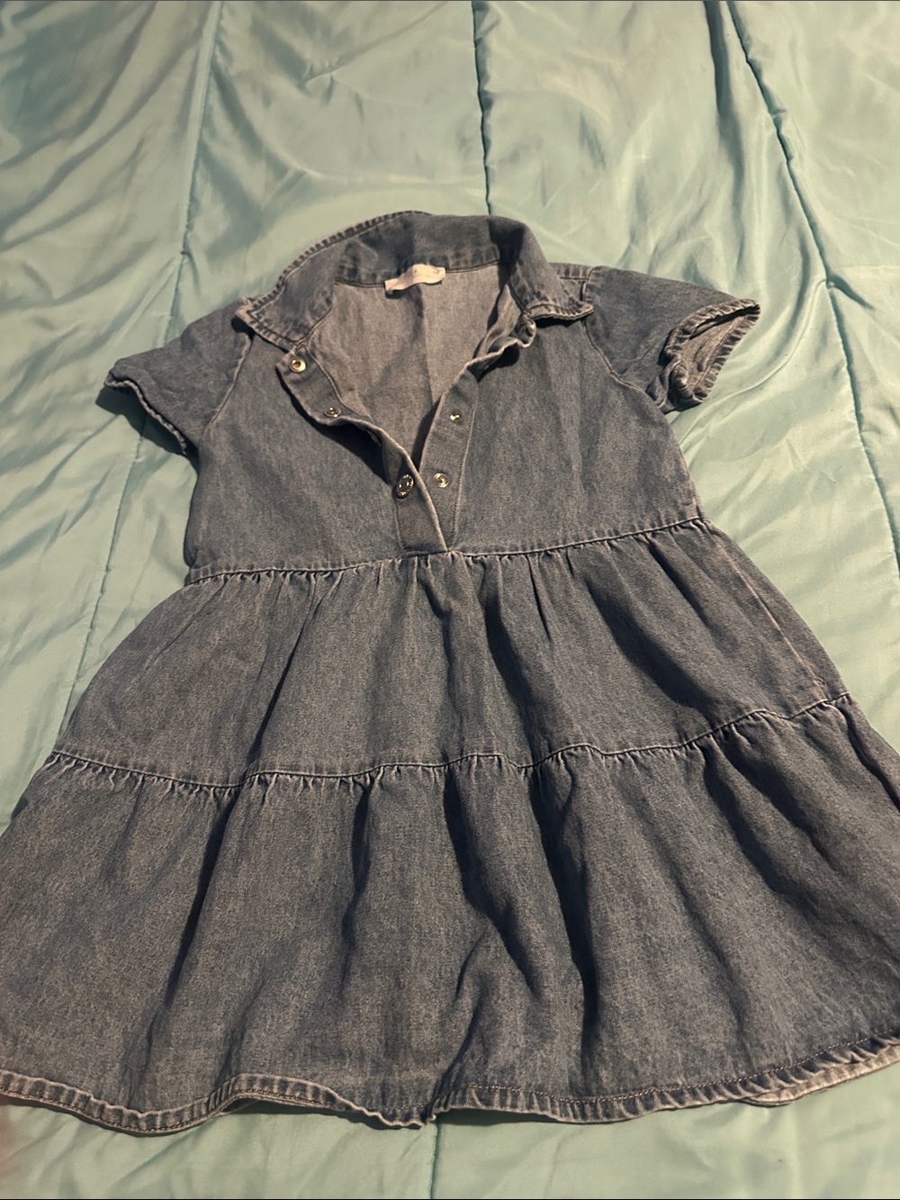 Zara Girls Denim Polo Tiered Dress - Blue